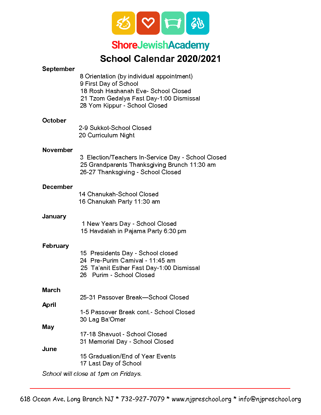 School Calendar – Shore Jewish Academy School Calendar – Shore Jewish Academy