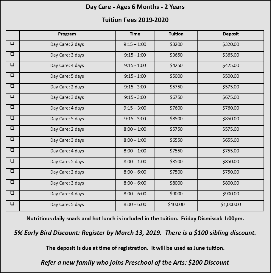 Tuition Schedule NJ Preschool Of The Arts Tuition schedule nj preschool of the arts